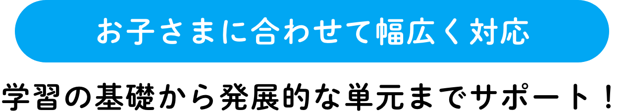 お子さまに合わせて幅広く対応。学習の基礎から発展的な単元までサポート！