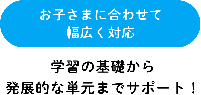 お子さまに合わせて幅広く対応。学習の基礎から発展的な単元までサポート！